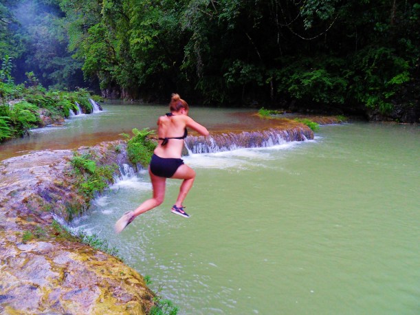 in she goes...Check out those tan lines!