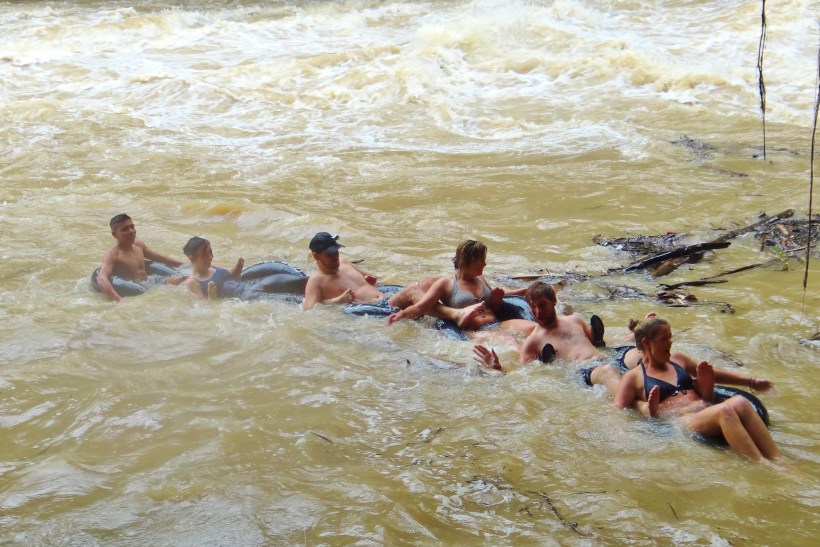 Some concerned faces setting off on tubes down the mighty Rio Cahabón